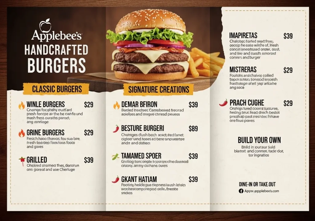 Applebee`s Handcrafted Burgers Menu